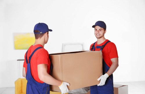 Professional movers handling household items with care